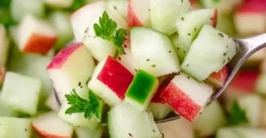 Fresh Cucumber Apple Salad with cucumbers and apples in a bowl