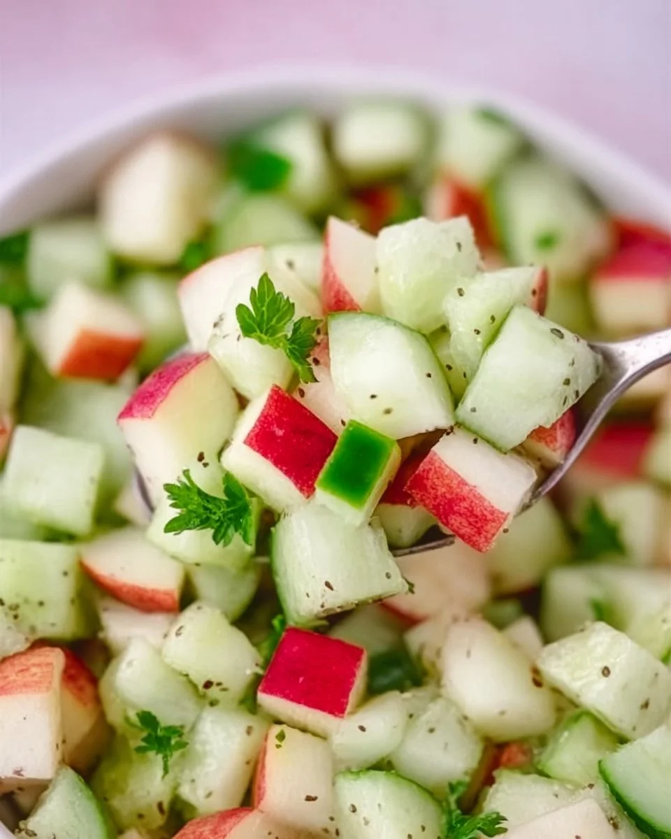 Fresh Cucumber Apple Salad with cucumbers and apples in a bowl