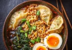 Delicious dumpling ramen bowl with tender dumplings and flavorful broth