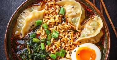 Delicious dumpling ramen bowl with tender dumplings and flavorful broth