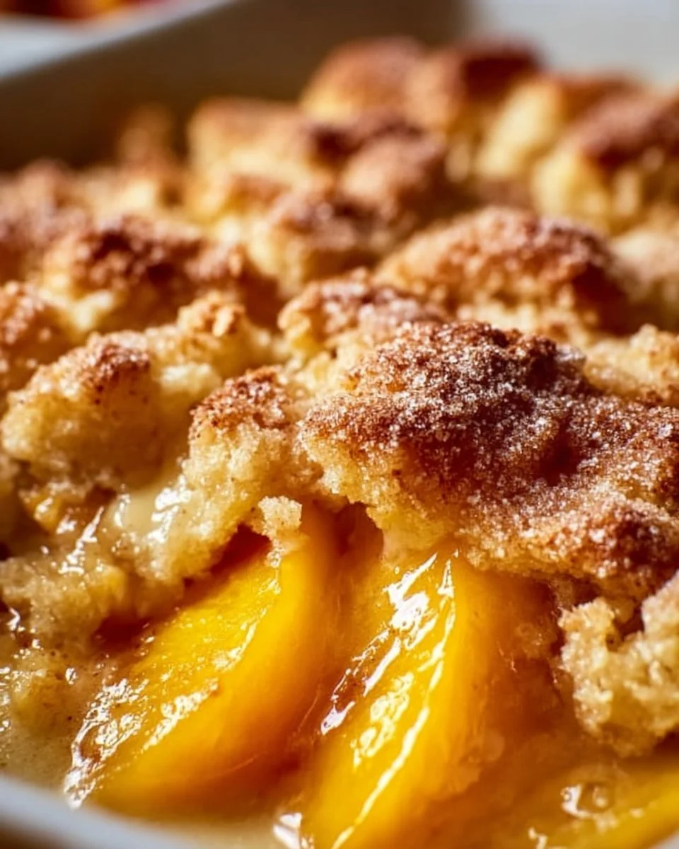 Delicious easy peach cobbler made with canned peaches.