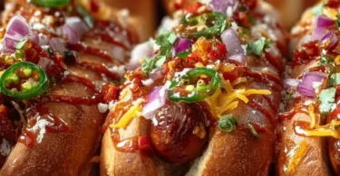 Flavorful Firecracker Hot Dogs topped with spicy condiments and served in a bun