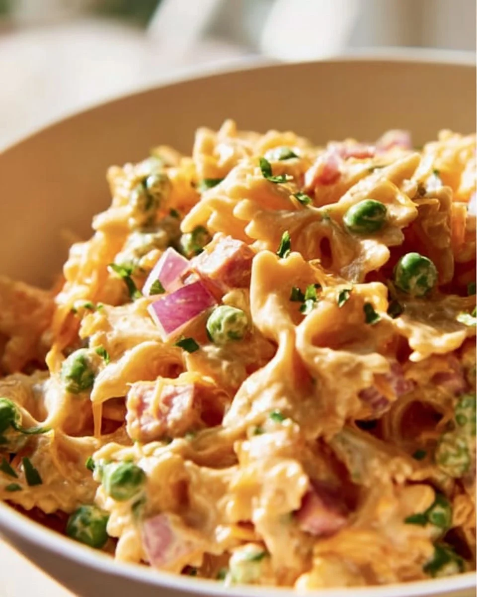 Colorful French Dressing Pasta Salad with fresh vegetables and pasta