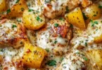 Delicious Garlic Parmesan Chicken with potatoes in a crockpot