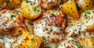 Delicious Garlic Parmesan Chicken with potatoes in a crockpot