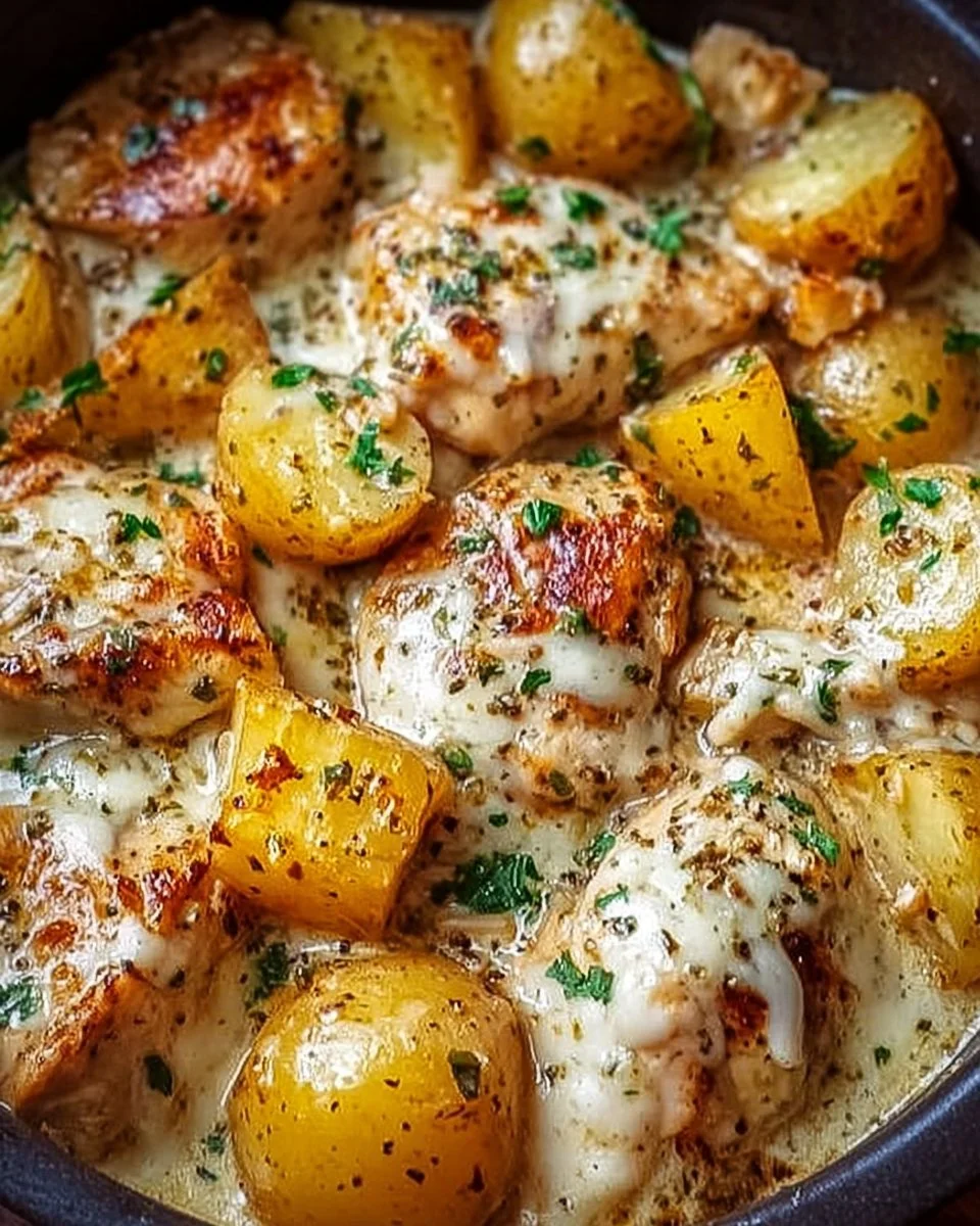Delicious Garlic Parmesan Chicken with potatoes in a crockpot