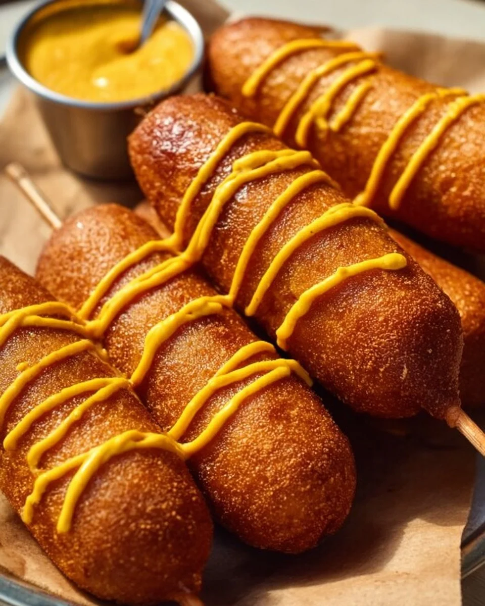Gluten-free corn dogs served on a plate with dipping sauce