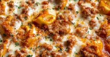 Delicious Beefy Tortellini Bake served in a cozy setting