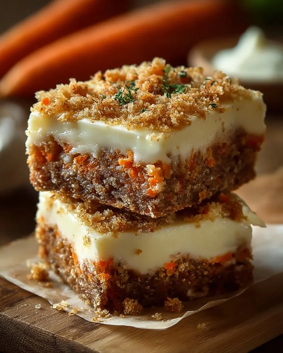 Irresistible carrot cake cream cheese bars topped with creamy frosting.