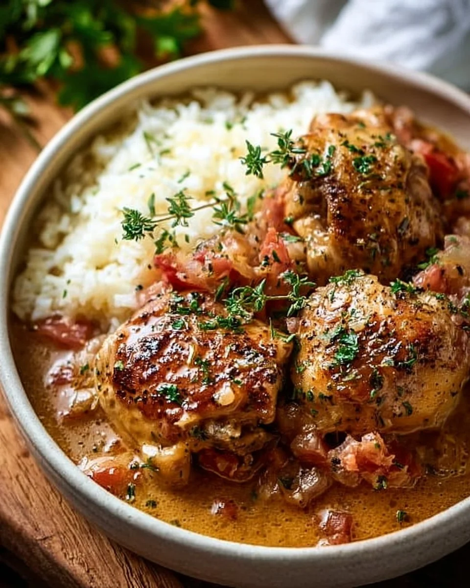 Delicious Italian crockpot chicken thighs served with herbs and spices
