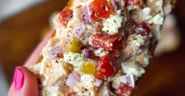 Italian Grinder Chicken Salad featuring fresh ingredients and vibrant flavors.