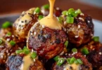Delicious Korean BBQ Meatballs served with Spicy Mayo Dip