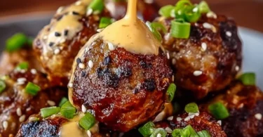 Delicious Korean BBQ Meatballs served with Spicy Mayo Dip