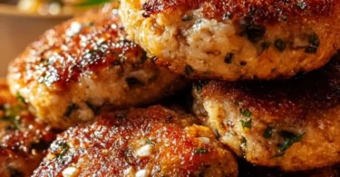 Delicious Mediterranean chicken patties served on a plate with fresh herbs