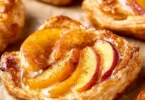 Mini peach and cream cheese tarts garnished with fresh peaches