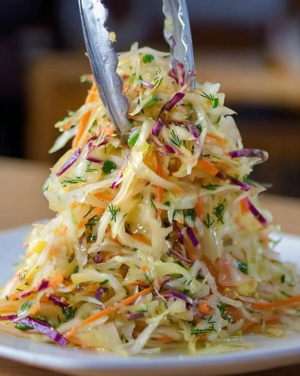 Bowl of Old Fashion Sauerkraut Salad with vegetables and dressing