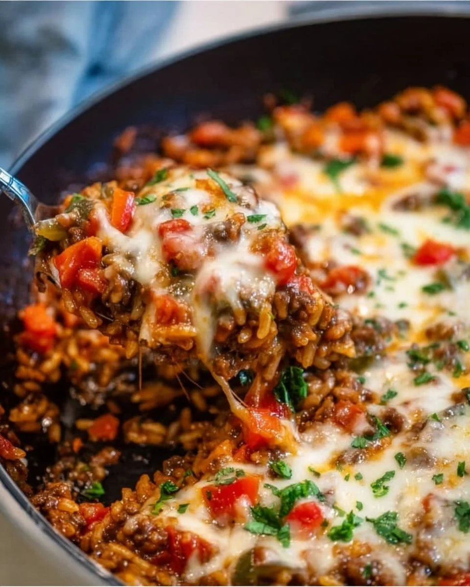 Delicious Pioneer Woman stuffed pepper casserole garnished with herbs.