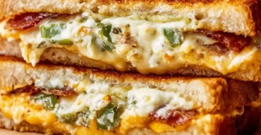 Roasted jalapeno popper grilled cheese sandwich with melting cheese