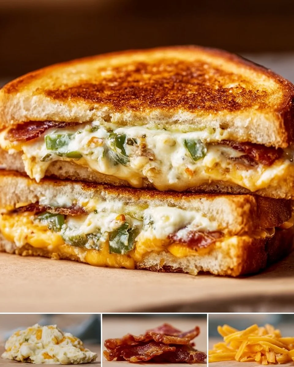 Roasted jalapeno popper grilled cheese sandwich with melting cheese