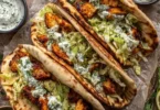 Sheet Pan Chicken Pitas with Herby Ranch served on a plate