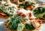 Smash Chicken Caesar Tacos served with fresh ingredients and Caesar dressing