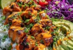 Delicious Spicy Maple Chicken served with fragrant coconut rice