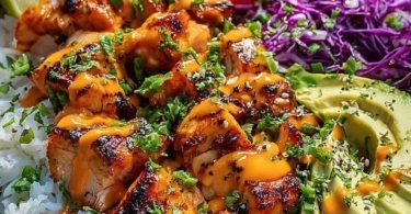 Delicious Spicy Maple Chicken served with fragrant coconut rice