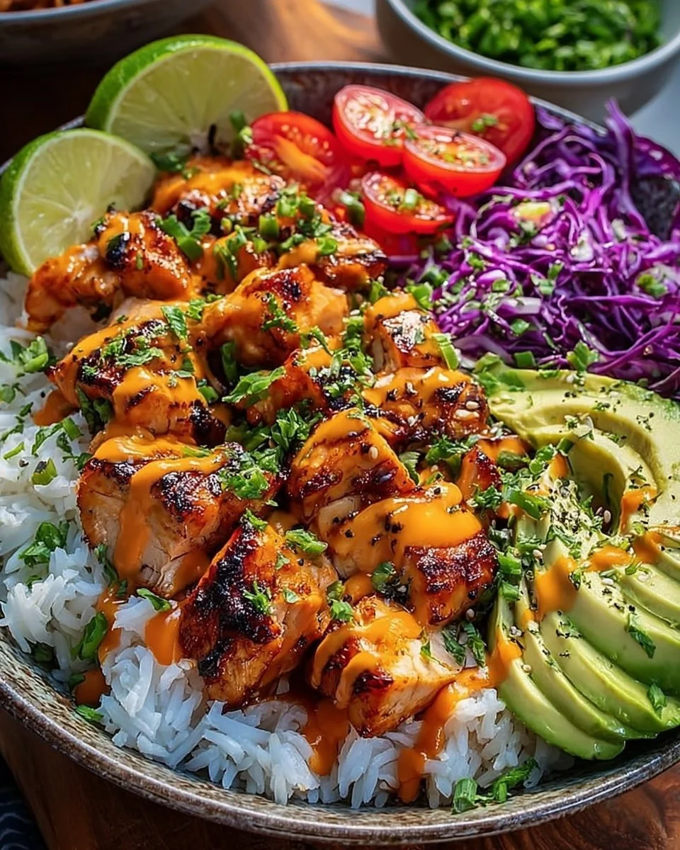 Delicious Spicy Maple Chicken served with fragrant coconut rice