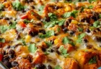 Delicious Sweet Potato and Black Bean Casserole with five layers of wholesome ingredients