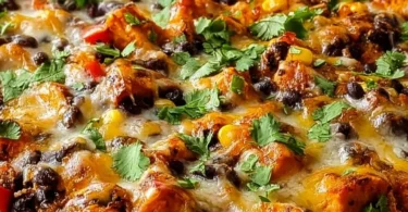 Delicious Sweet Potato and Black Bean Casserole with five layers of wholesome ingredients