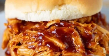 Delicious Crockpot BBQ chicken served on a plate with sauce and herbs