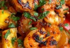 Tropical Shrimp Rice Bowl with colorful vegetables and shrimp served on rice