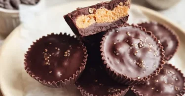 Vegan Quinoa Crunch Peanut Butter Cups with chocolate and quinoa topping