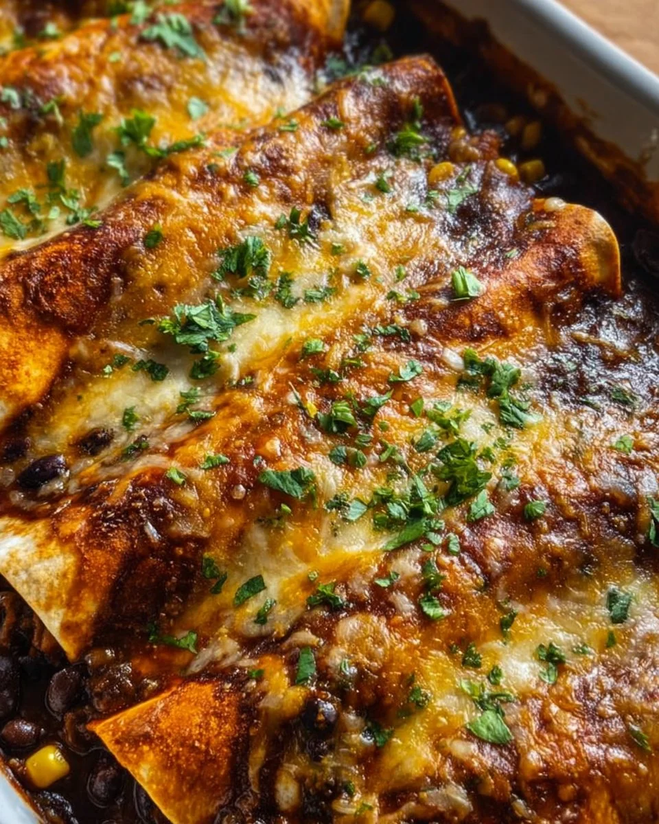 Delicious vegetarian black bean enchiladas topped with cheese and salsa