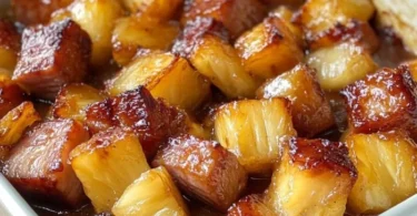 Delicious Brown Sugar Pineapple Ham Bake ready for serving