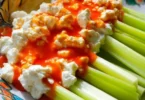 Buffalo Cottage Cheese Celery Sticks arranged on a platter