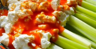 Buffalo Cottage Cheese Celery Sticks arranged on a platter