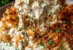 Delicious Chicken and Rice Casserole served in a baking dish, ready to enjoy.