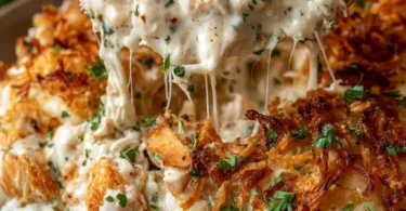 Delicious Chicken and Rice Casserole served in a baking dish, ready to enjoy.