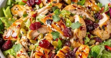 A vibrant Chicken Coleslaw Salad served in a bowl with fresh vegetables.