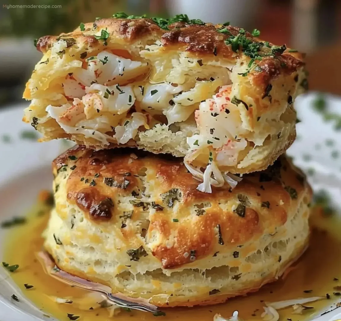 Delicious crab-stuffed cheddar biscuits ready for serving