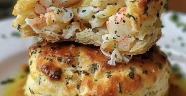 Delicious crab-stuffed cheddar biscuits ready for serving