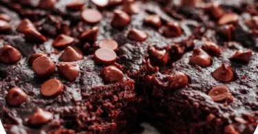 Double Chocolate Cottage Cheese Bake served in a dish, drizzled with chocolate.