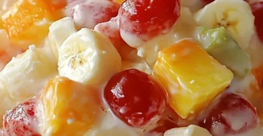Colorful fruit cocktail salad with assorted fresh fruits.