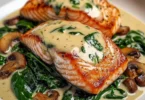 Delicious Garlic Butter Salmon with Spinach and Mushrooms in Creamy Sauce