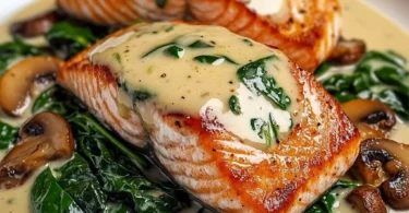 Delicious Garlic Butter Salmon with Spinach and Mushrooms in Creamy Sauce