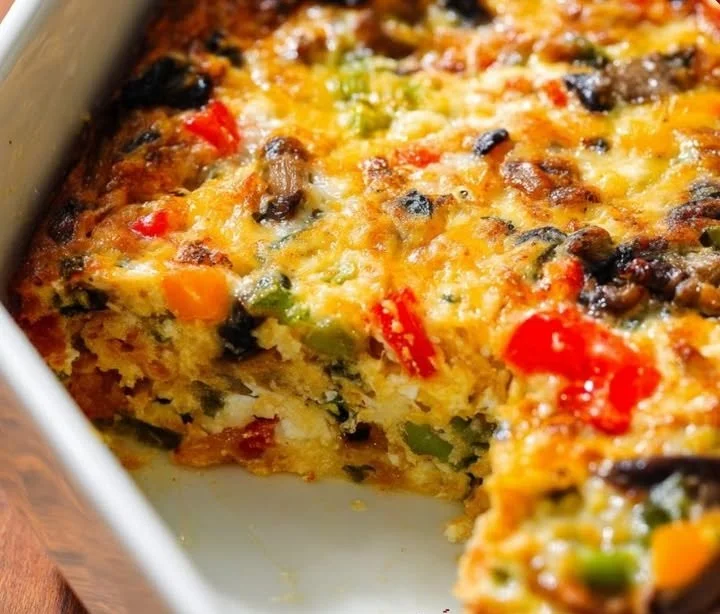 High-protein cottage cheese veggie bake served in a dish.