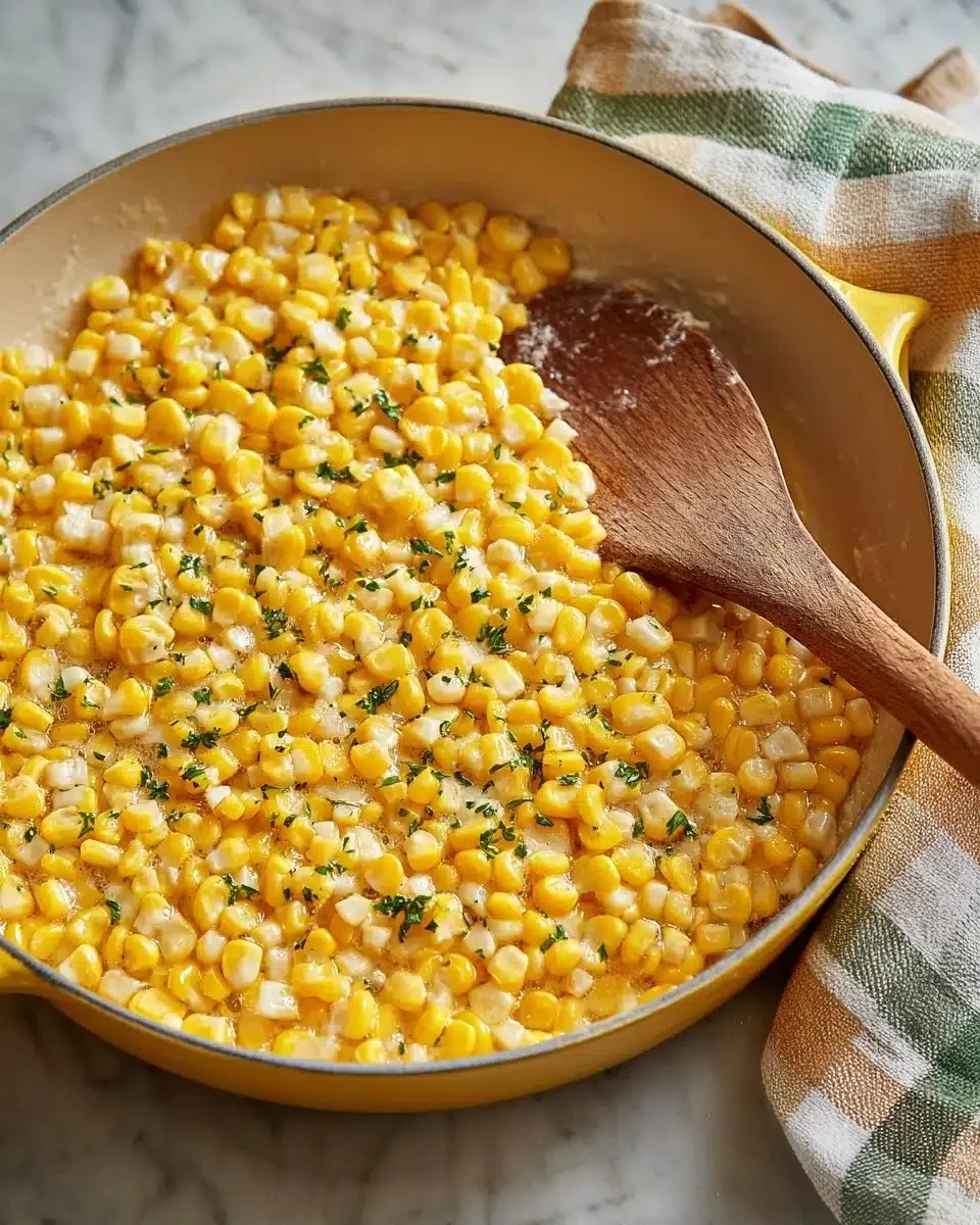 Honey butter skillet corn served in a cast iron pan