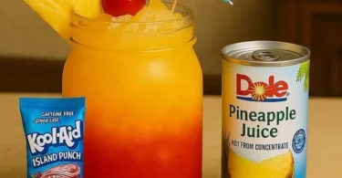 Delicious Island Punch and Pineapple Breeze cocktails served in tropical glasses.