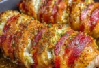 Juicy Chicken with Bacon, Garlic, and Parmesan on a plate